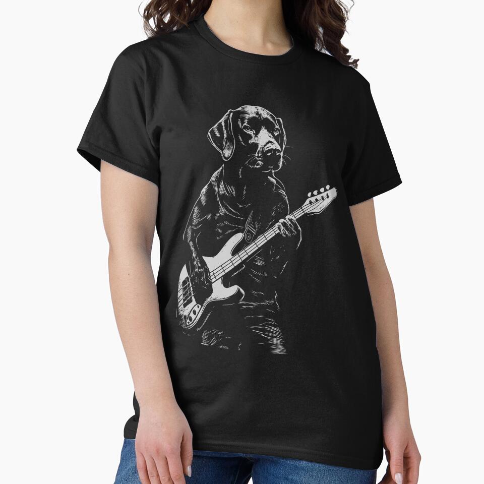 Funny Black Labrador Guitarist Bass Guitar Mom Dad Kids by rafaeltto