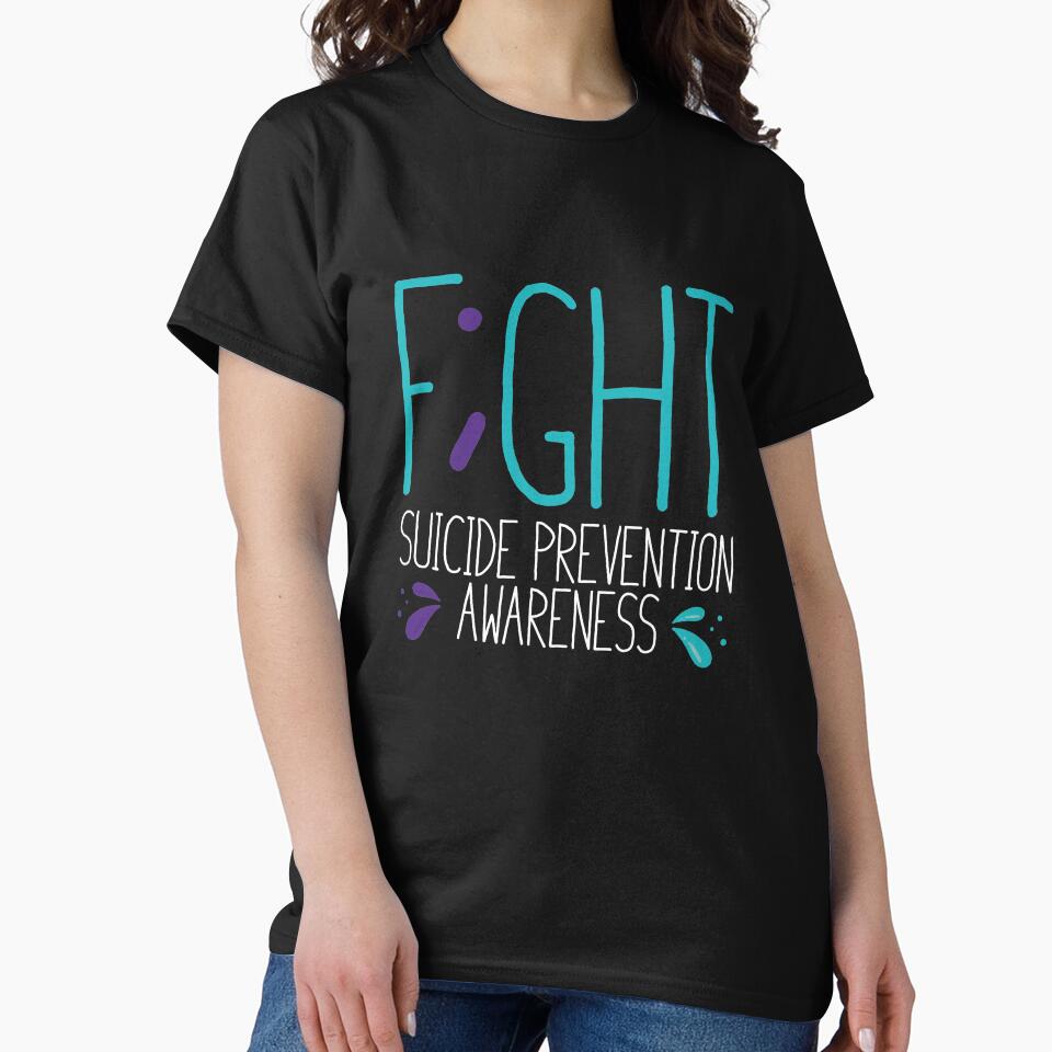 F;ght Fight T-shirt Suicide Prevention T-shirt Purple and Blue Ribbon T-shirt by Maindy Hoodie, Sweatshirt (Image 2)