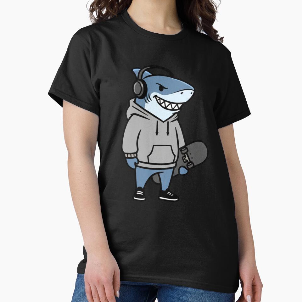 Skateboarding Shark – Cool Hoodie Street Cartoon by ColorSplash123 T-Shirts, Sweatshirt | BlankRebels.com (Image 2)