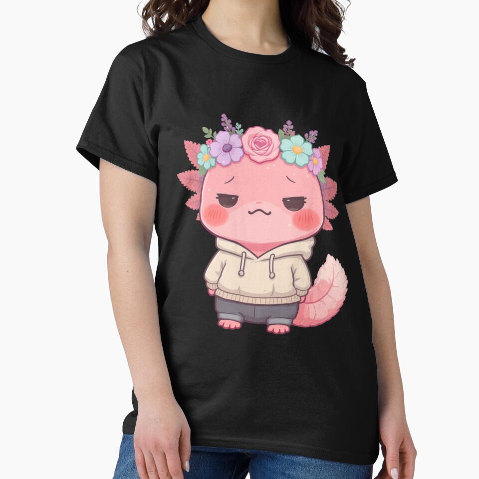 Funny Cute Axolotl with Flower Crown – Playful Valentine Illustration by ColorSplash123 T-Shirts, Hoodie,... (Image 2)