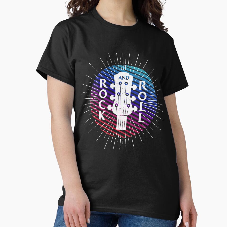 A Vintage Style Artwork of 'Rock and Roll' with Guitar Drawing by deepakrode7 T-Shirts, Hoodie, Sweatshirt (Image 2)