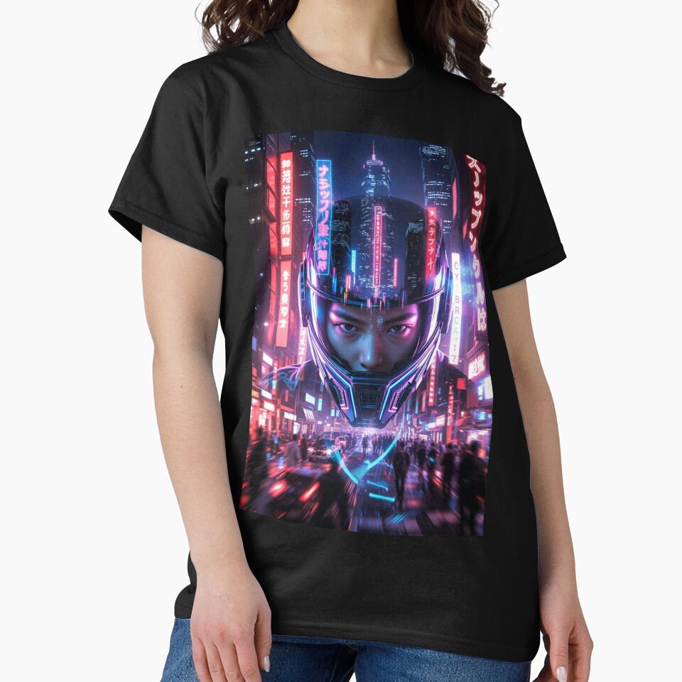 Cyberpunk Neon Helmet Reflection – Futuristic Rider in Japanese Megacity Glow by RadaQueen T-Shirts, Hoodie,... (Image 2)