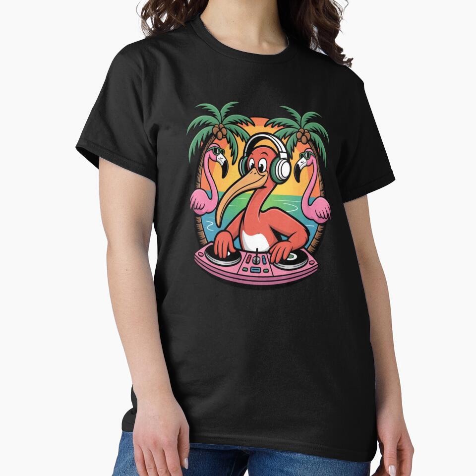 Funny Flamingo DJ Headphones Palm Trees Cartoon by DailySparks T-Shirts, Hoodie, Sweatshirt | BlankRebels.com (Image 2)