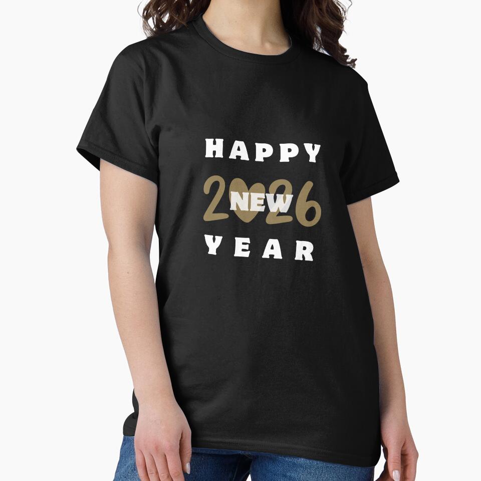 2026 New Year Heart Design – Minimal Happy New Year 2026 Typography by glowtrendz T-Shirts, Hoodie, Sweatshirt (Image 2)