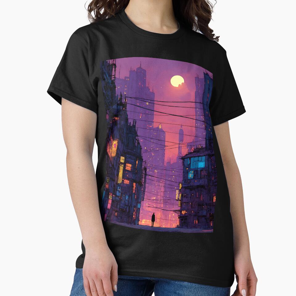 Urban Cyberpunk Cityscape Sci-Fi Skyline by bapupa T-Shirts, Hoodie, Sweatshirt | BlankRebels.com (Image 2)