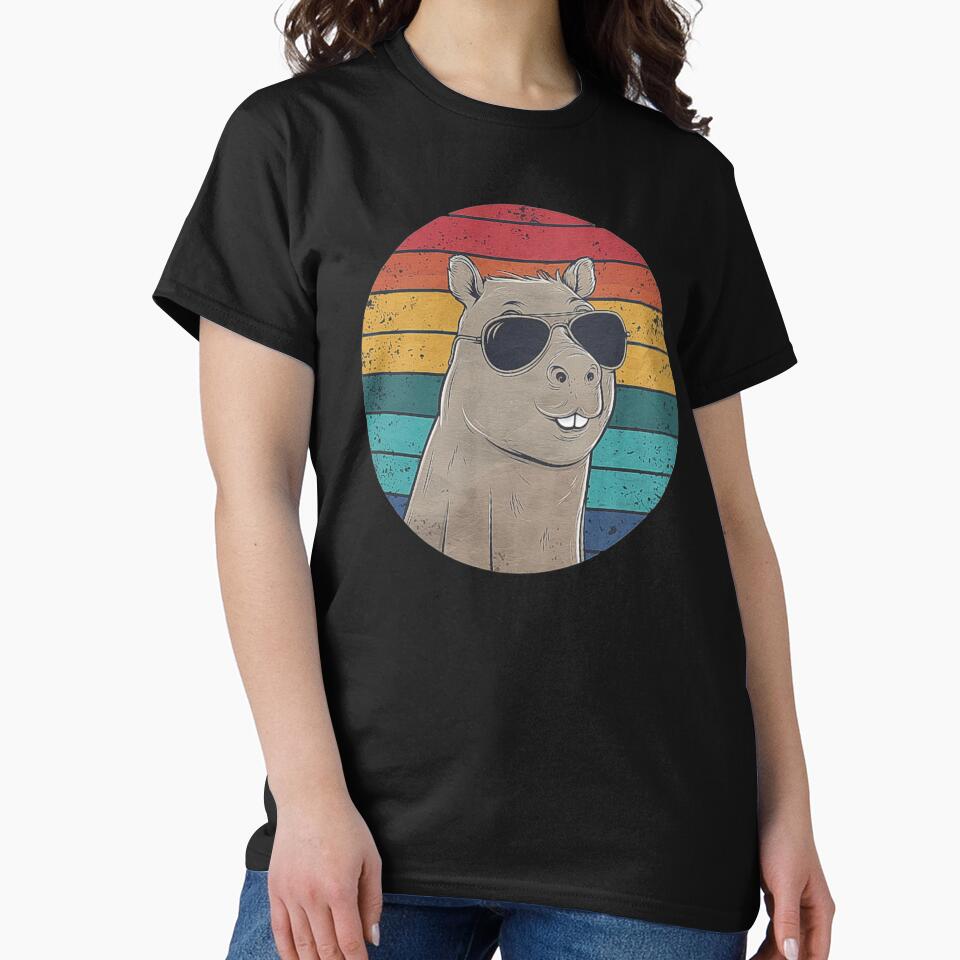 Cool Capybara Art with Sunglasses and Retro Sunset by love3617 T-Shirts, Hoodie, Sweatshirt | BlankRebels.com (Image 2)