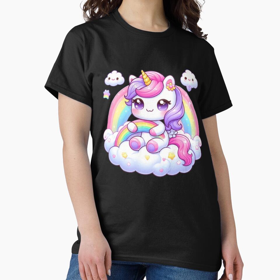 Cute Kawaii Unicorn on Rainbow by Saurabh86 T-Shirts, Hoodie, Sweatshirt | BlankRebels.com (Image 2)