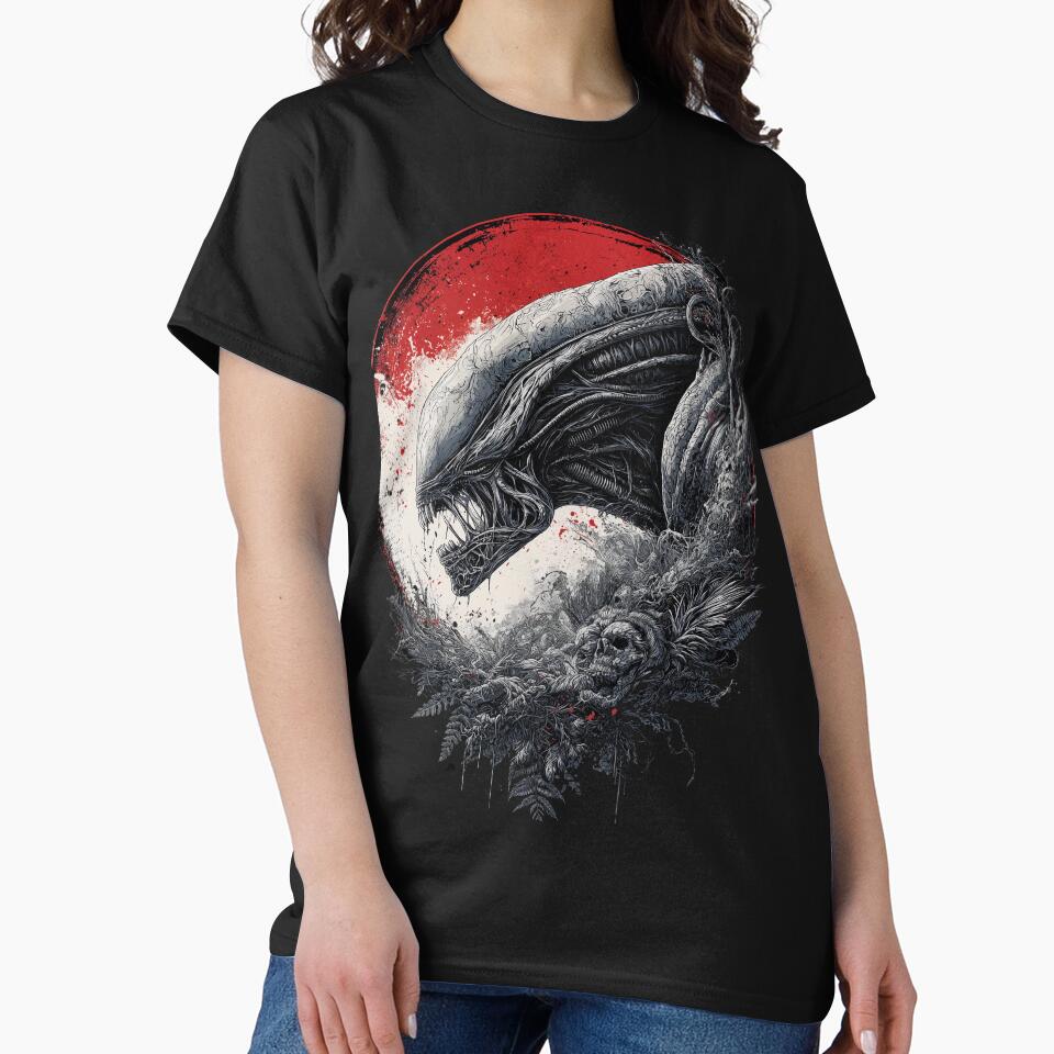 Xenomorph Cosmic Horror Fan Art - Alien Creature Sci-Fi Terror Graphic Tee Design by Senpaiwaves