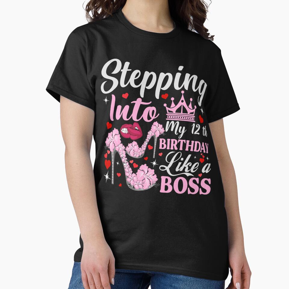 Stepping Into My 12th Birthday Like A boss T-Shirt Design by TshirtStoreBD24 Hoodie, Sweatshirt | BlankRebels.com (Image 2)