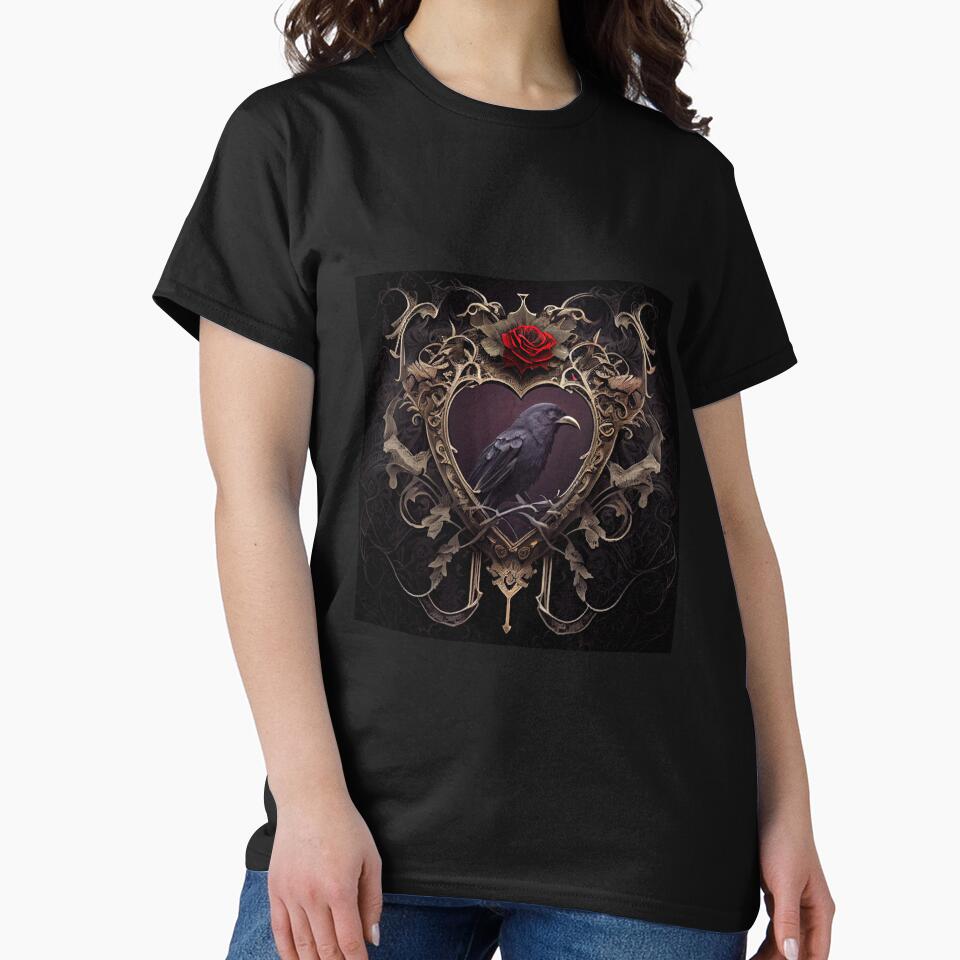 Gothic valentine, gothic image, gothic art, black crow, red rose by GeoffBeattie T-Shirts, Hoodie, Sweatshirt (Image 2)