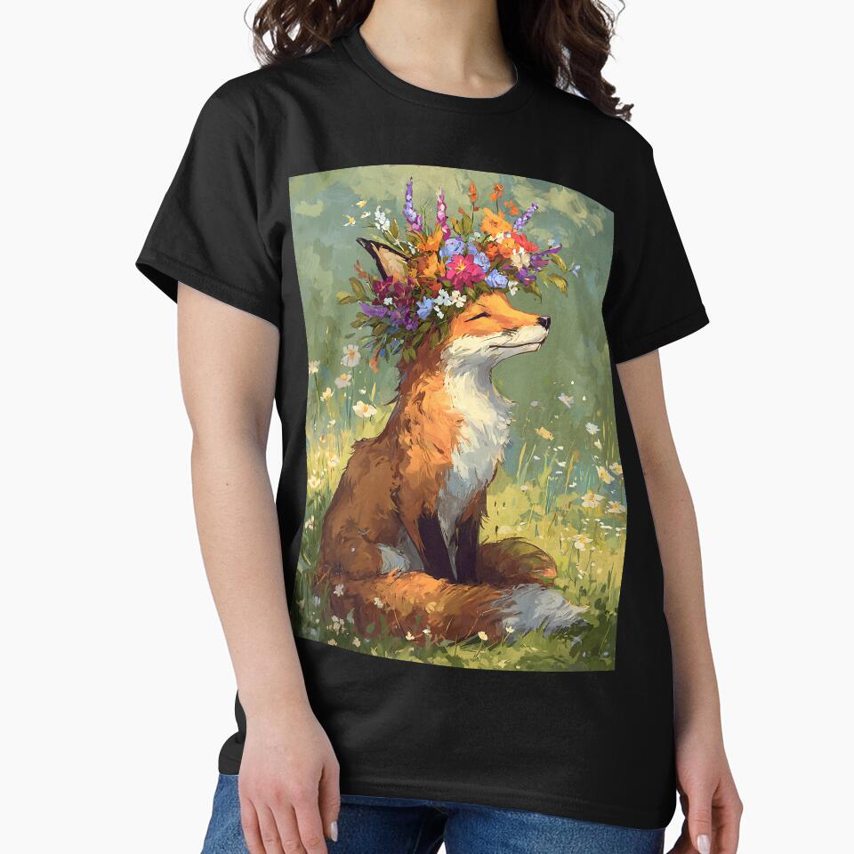 Cottagecore Art: Fox's Wildflower Crown by bapupa T-Shirts, Hoodie, Sweatshirt | BlankRebels.com (Image 2)