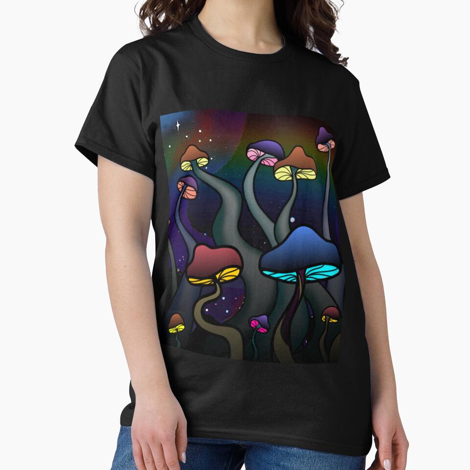 Colorful Dark Glowy Mushrooms Version Rainbow Stars Trippy Art T-Shirts, Hoodie, Sweatshirt