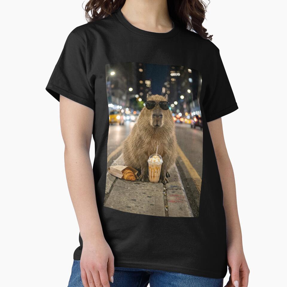 Cool Capybara with Iced Coffee and Croissant by Imaginationbeyond T-Shirts, Hoodie, Sweatshirt | BlankRebels.com (Image 2)