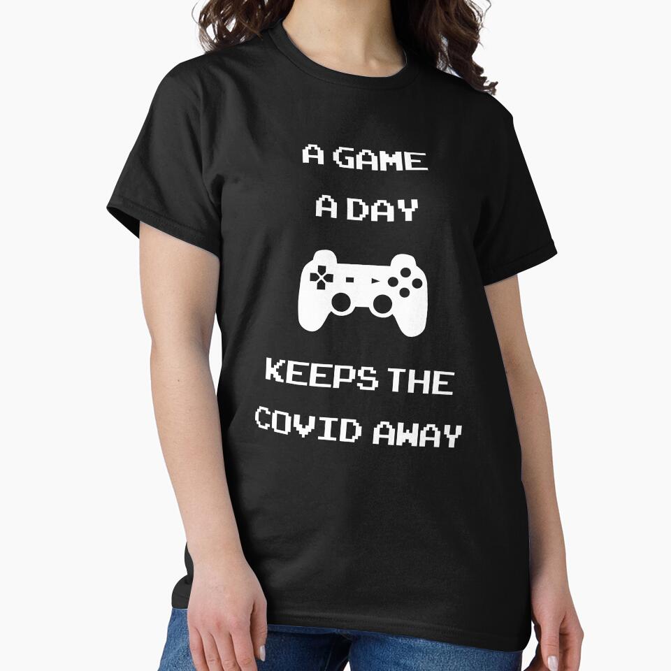 Gamer nutrition fact: A game a day keeps the COVID away funny retro gamer slogan (dark mode) by Deegital18... (Image 2)