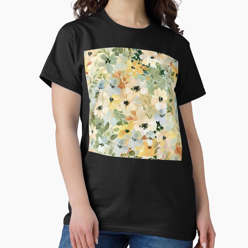 Cottagecore Yellow Floral Pattern With Sage Green Leaves by DEC02 T-Shirts, Hoodie, Sweatshirt | BlankRebels.com (Image 2)