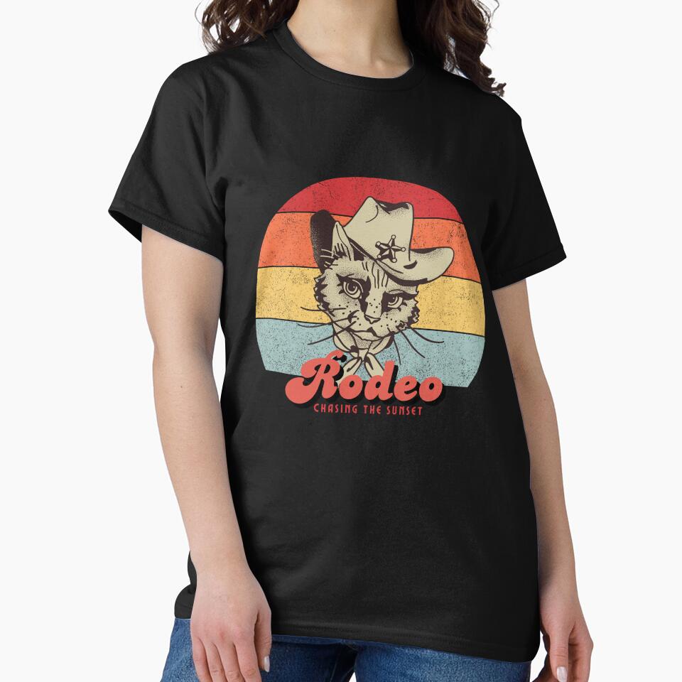 Cowboy Cat Rodeo | Retro Sunset Western Design by  Catpuccino T-Shirts, Hoodie, Sweatshirt | BlankRebels.com (Image 2)