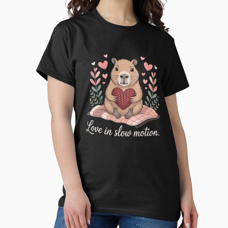Love in Slow Motion – Cute Capybara Holding Heart by DesignNadine T-Shirts, Hoodie, Sweatshirt | BlankRebels.com (Image 2)