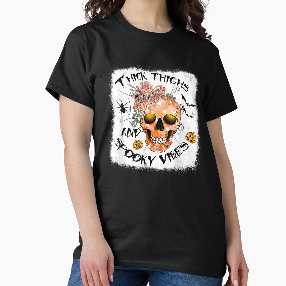 Thick Thighs And Spooky Vibes Pumpkin Women Hallowen Costume by Spencerhowar T-Shirts, Hoodie, Sweatshirt (Image 2)