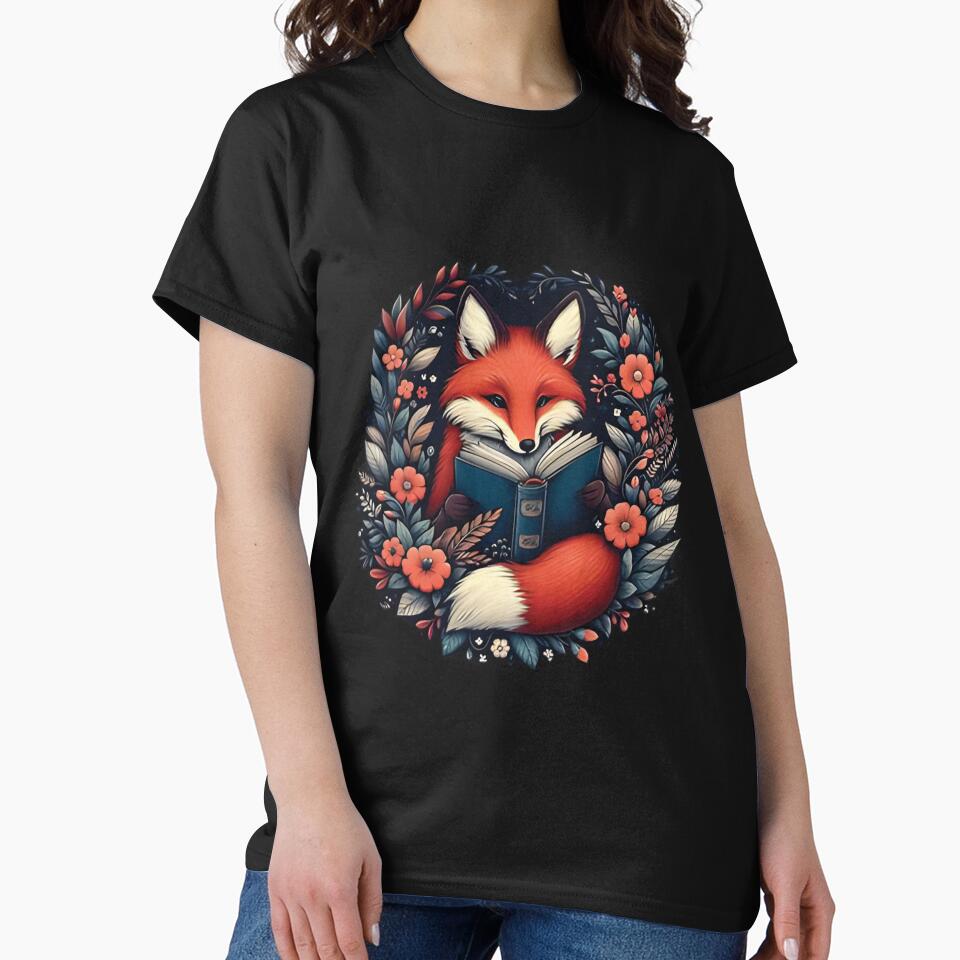 cottagecore aesthetic floral fox with book cute goblincore by Almasrigroup T-Shirts, Hoodie, Sweatshirt (Image 2)