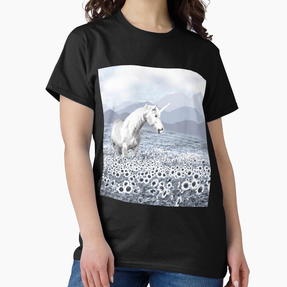 White Unicorn, sunflowers, watercolor montain by Collagedream T-Shirts, Hoodie, Sweatshirt | BlankRebels.com (Image 2)