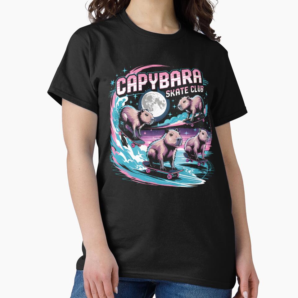 Capybara Skate Club Retro Vaporwave Skater Vibes by DojoMerch T-Shirts, Hoodie, Sweatshirt | BlankRebels.com (Image 2)