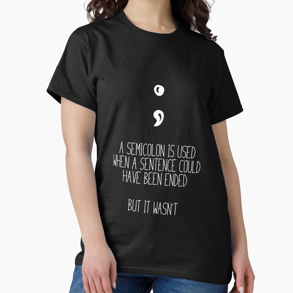 A semicolon is Used T-shirt Suicide Prevention T-shirt Purple and Blue Ribbon T-shirt by Maindy Hoodie, Sweatshirt (Image 2)