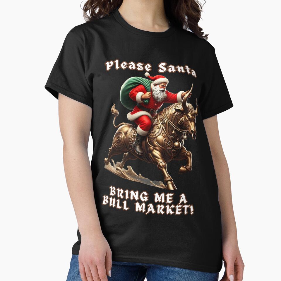 Santa Riding Bull Market Christmas T-Shirt – Wall Street Holiday Humor by BlankCanvasHaHa Hoodie, Sweatshirt (Image 2)