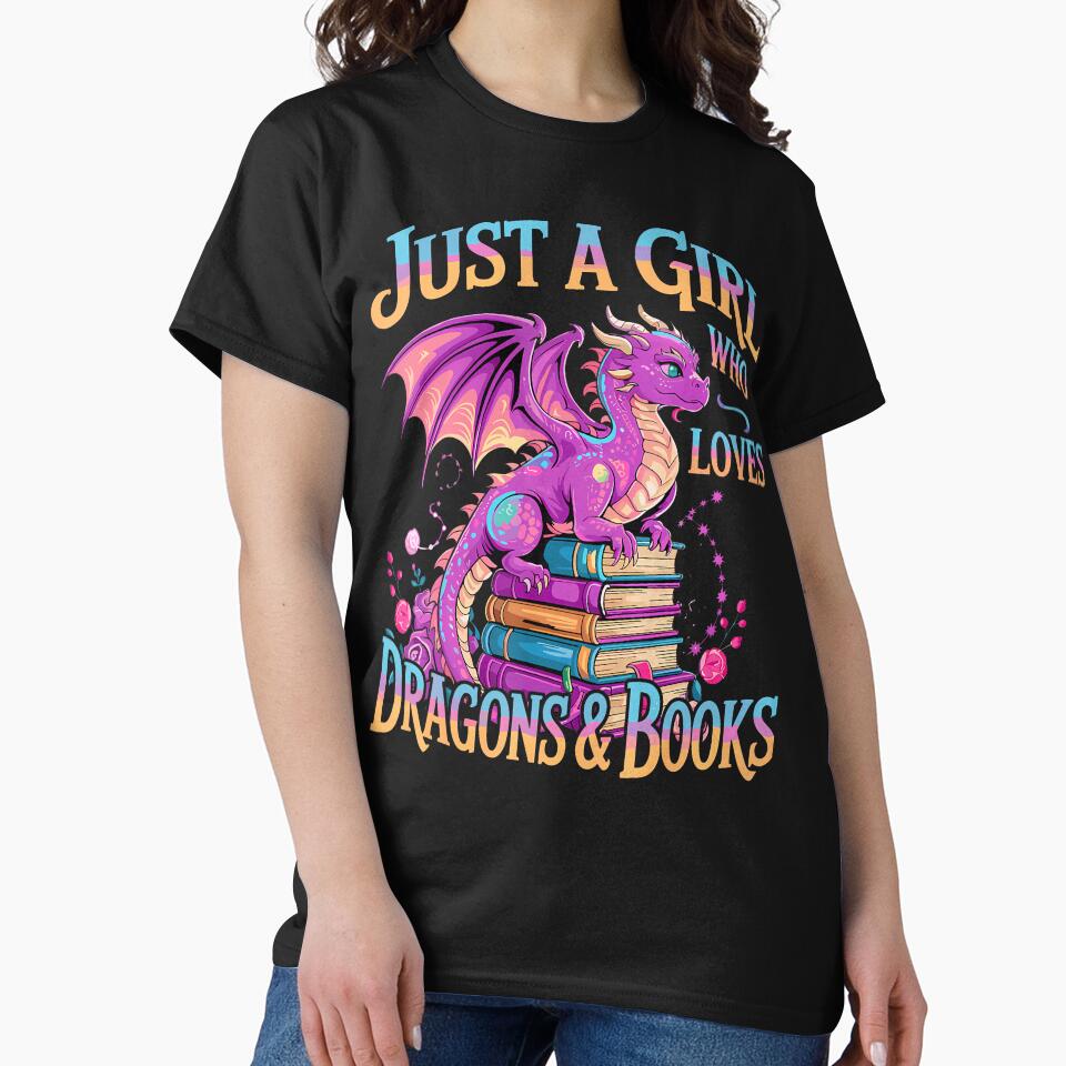 Just A Girl Who Loves Dragons And Books Dragon Reading by elihletoriong T-Shirts, Hoodie, Sweatshirt (Image 2)