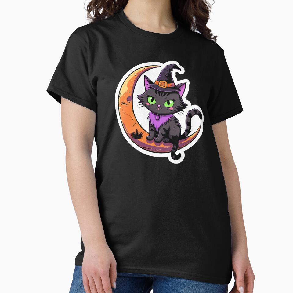 Black Cat Sitting On the Moon by LewpyG T-Shirts, Hoodie, Sweatshirt | BlankRebels.com (Image 2)