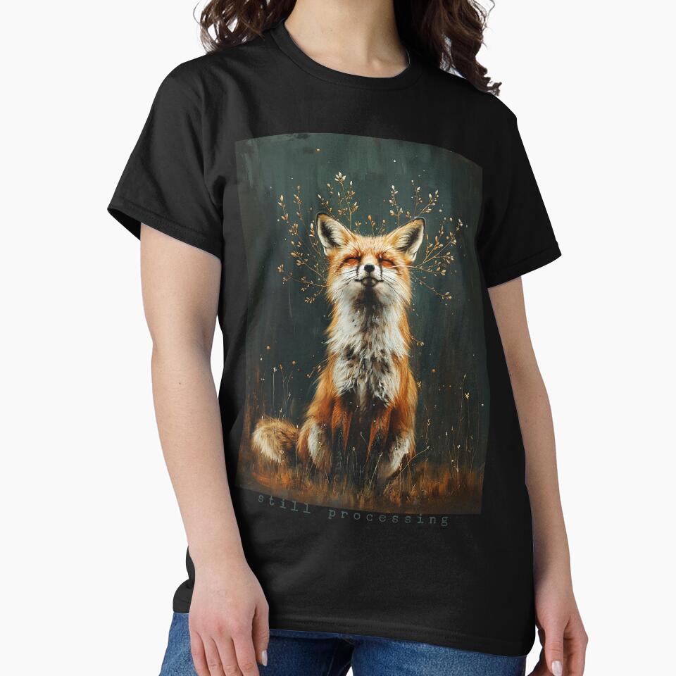 Still Processing – Painterly Fox with Botanical Elements by Neurodelic T-Shirts, Hoodie, Sweatshirt (Image 2)