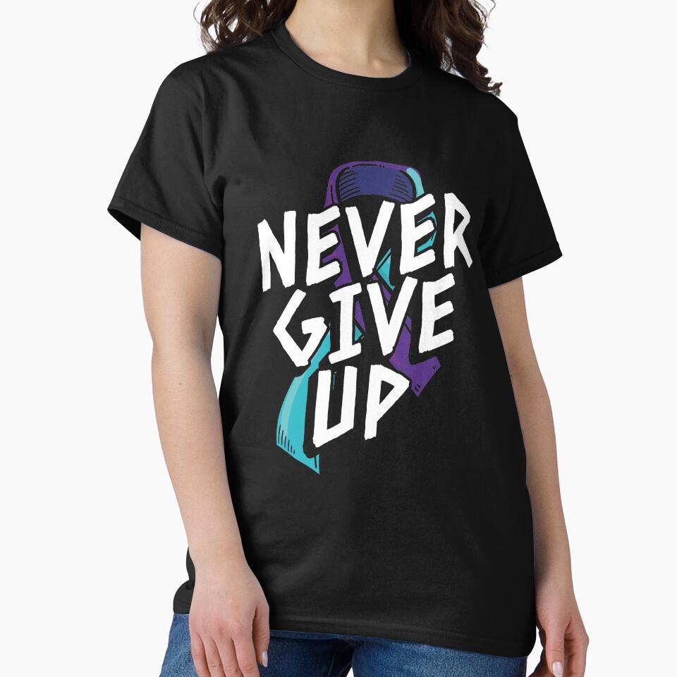 Never Give Up T-shirt Suicide Prevention T-shirt Purple and Blue Ribbon T-shirt by Maindy Hoodie, Sweatshirt (Image 2)
