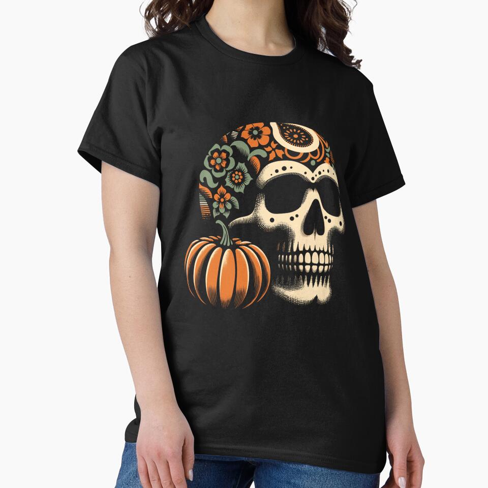 Cool Halloween Skull In Retro Art Style Halloween by taaddison50 T-Shirts, Hoodie, Sweatshirt | BlankRebels.com (Image 2)