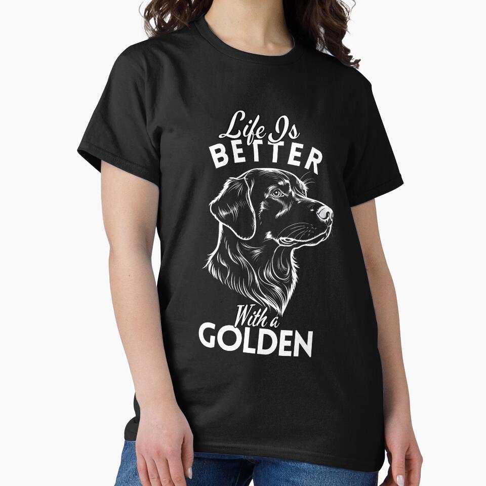 Life Is Better With a Golden Retriever – Minimalist Gentle and Devoted Family Dog Design by GoodyPaws T-Shirts,... (Image 2)