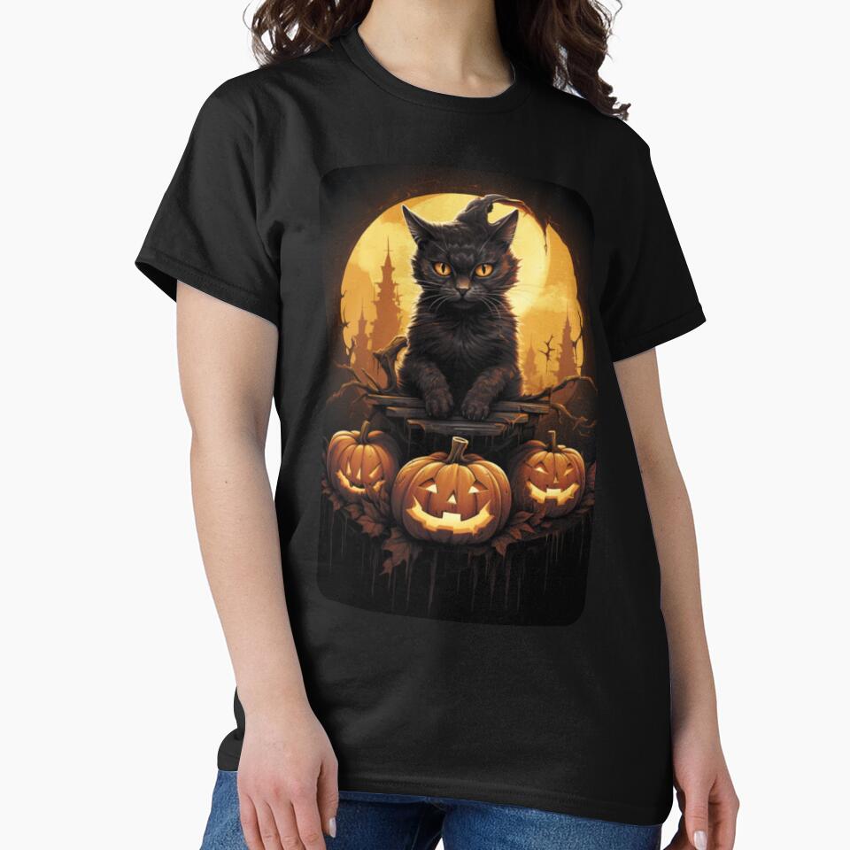 Black Cat Jack O Lantern Halloween by MojaveTradePost T-Shirts, Hoodie, Sweatshirt | BlankRebels.com (Image 2)