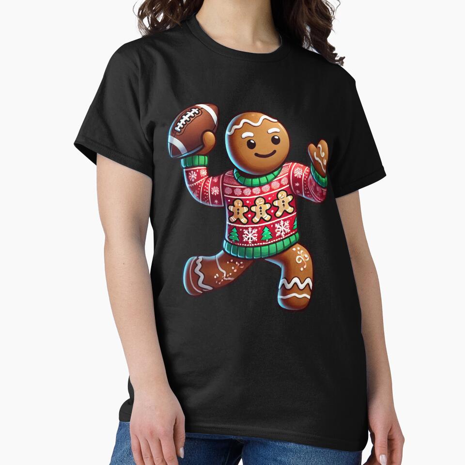 Football Christmas Gingerbread Man Football Ugly Christmas by BlueBerry-Pengu T-Shirts, Hoodie, Sweatshirt (Image 2)