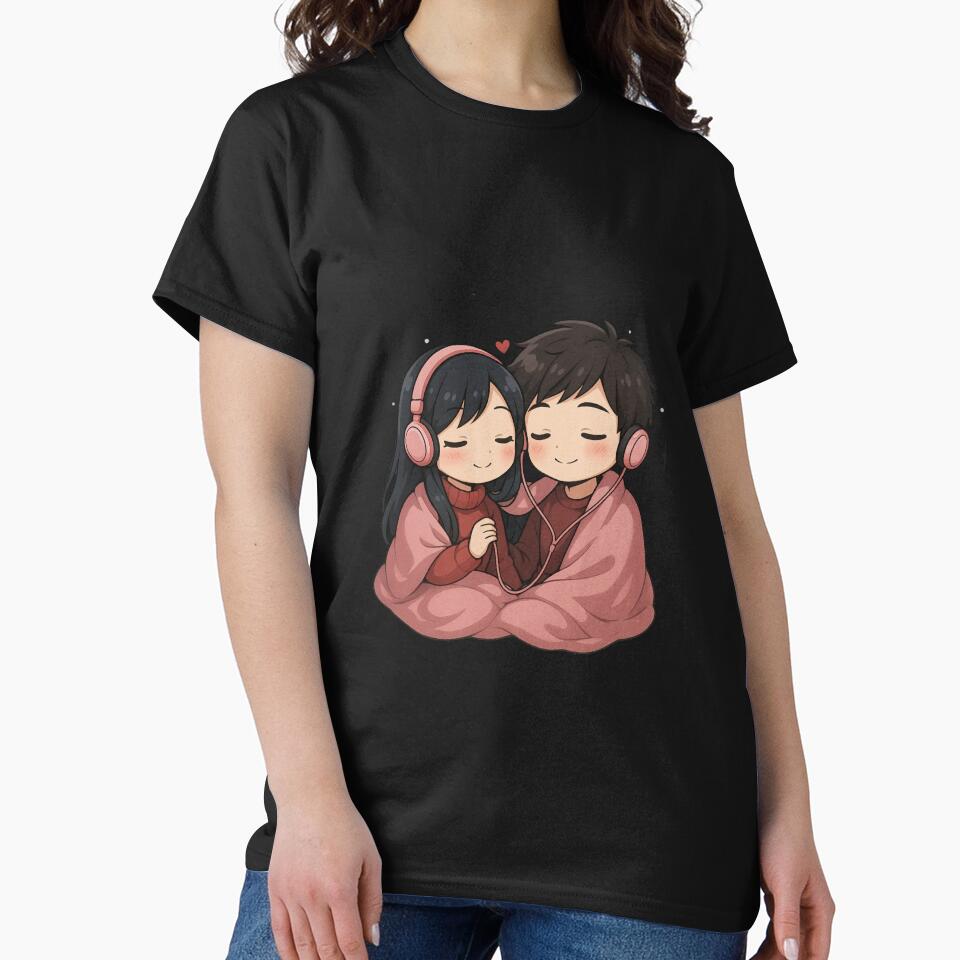 Chibi Couple Sharing Headphones – Romantic Snowy Valentine Anime Art by ColorSplash123 T-Shirts, Hoodie, Sweatshirt (Image 2)
