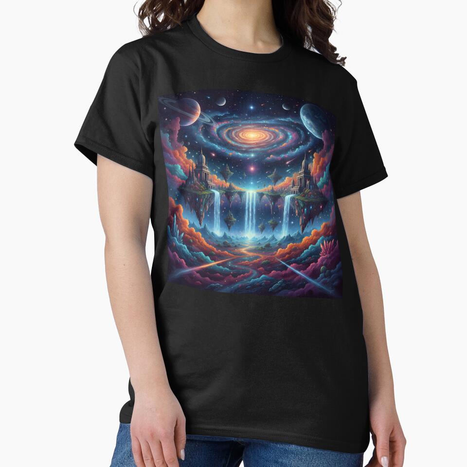 Surreal Deep Space Fantasy Landscape With Floating Castles and Celestial Galaxy by DrawHandArt