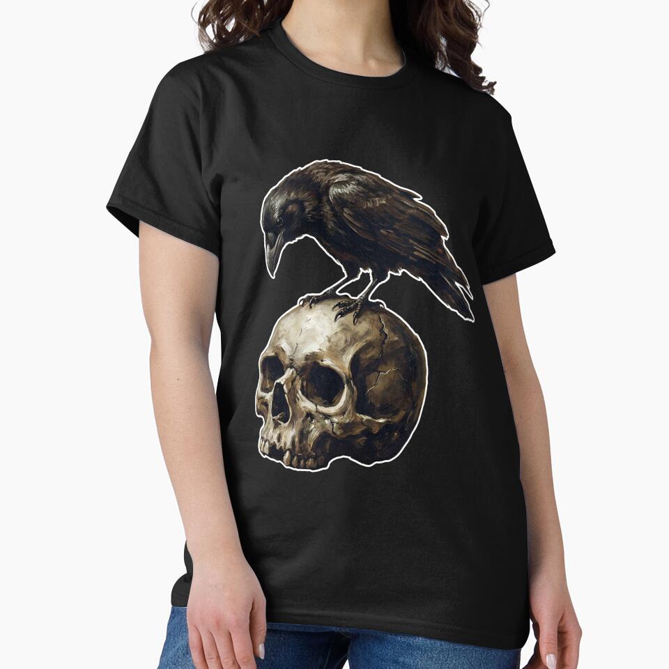 Dark Raven Human Skull – Gothic Death Symbol Illustration T-Shirts, Hoodie, Sweatshirt