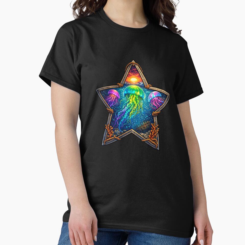 Vibrant Jellyfish Sunset by Planetporridge T-Shirts, Hoodie, Sweatshirt | BlankRebels.com (Image 2)