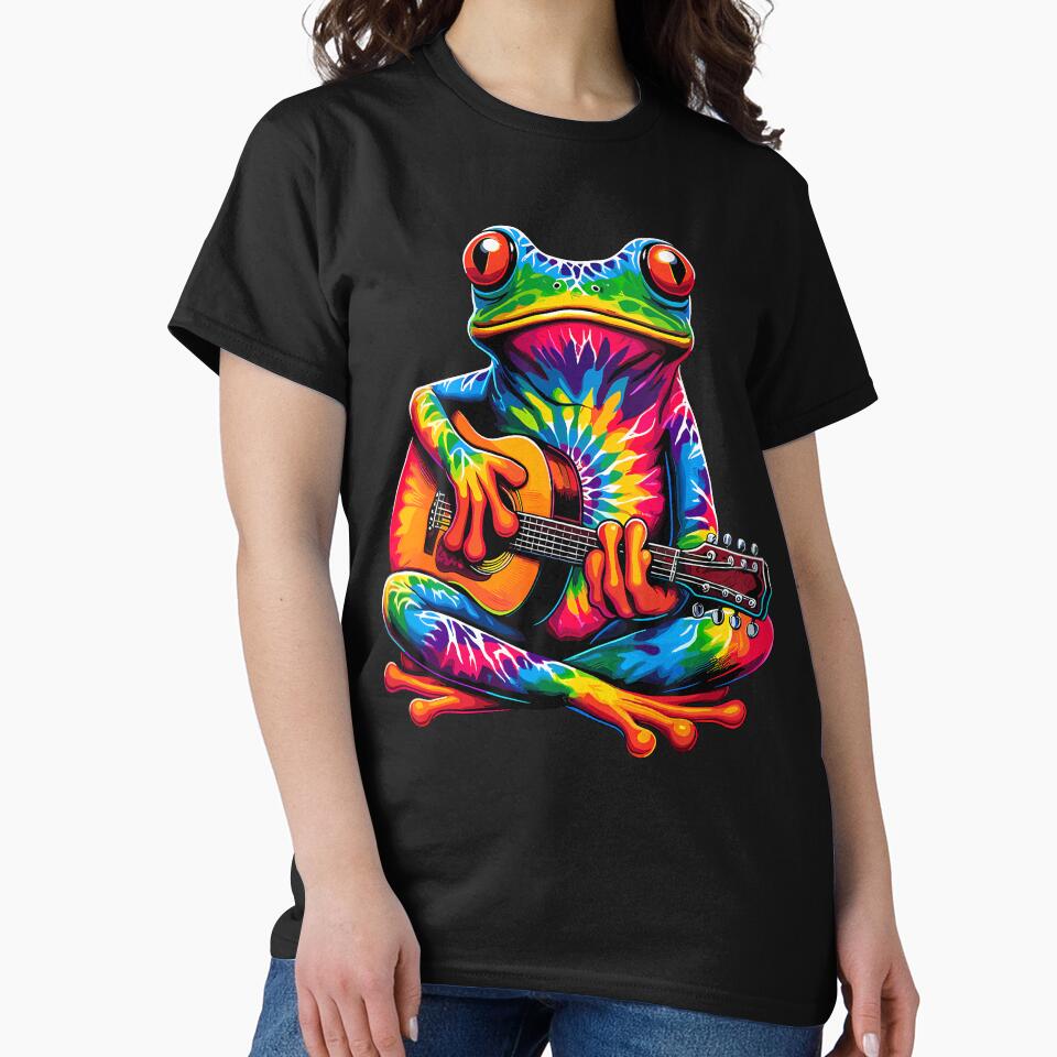 Tie-Dye Frog Playing Guitar Peace Sign Hippie by LauraLydiaa T-Shirts, Hoodie, Sweatshirt | BlankRebels.com (Image 2)
