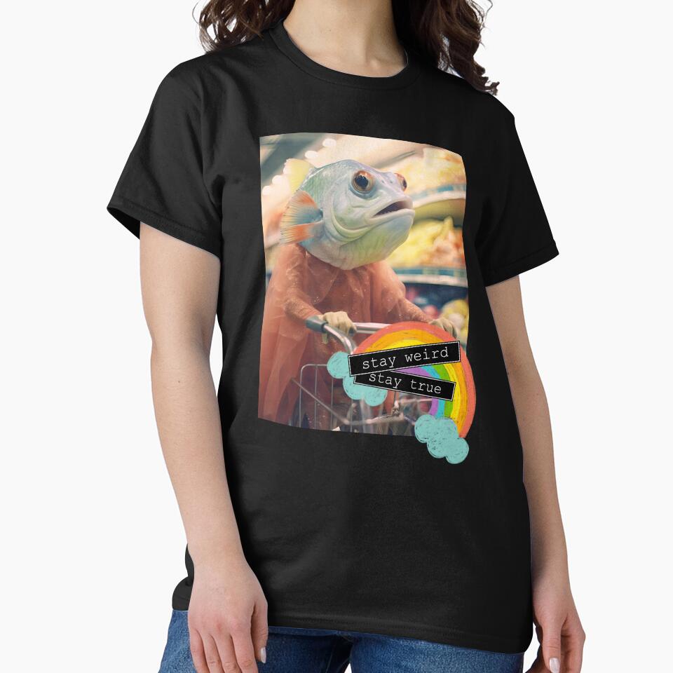 Stay Weird - Stay True - Fish Shopping in a Supermarket Art Print by Alcyonian T-Shirts, Hoodie, Sweatshirt (Image 2)