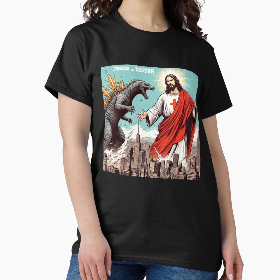 Jesus vs Godzilla Manga Print by Thehatinthecat