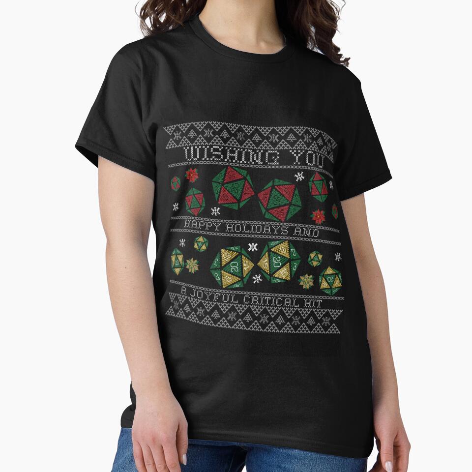 Happy Holidays and Joyful Critical Hit D20 Gamer Ugly Christmas Sweater Style by lakeeffect T-Shirts, Hoodie,... (Image 2)