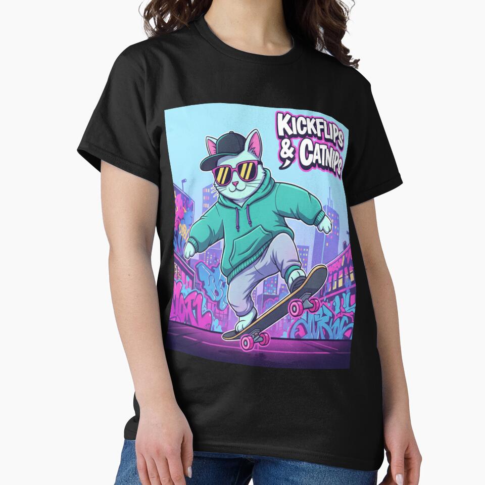 Skater Cat Hoodie Style Kawaii Anime Skateboard Streetwear Design by Neko-Doodle-co T-Shirts, Sweatshirt (Image 2)