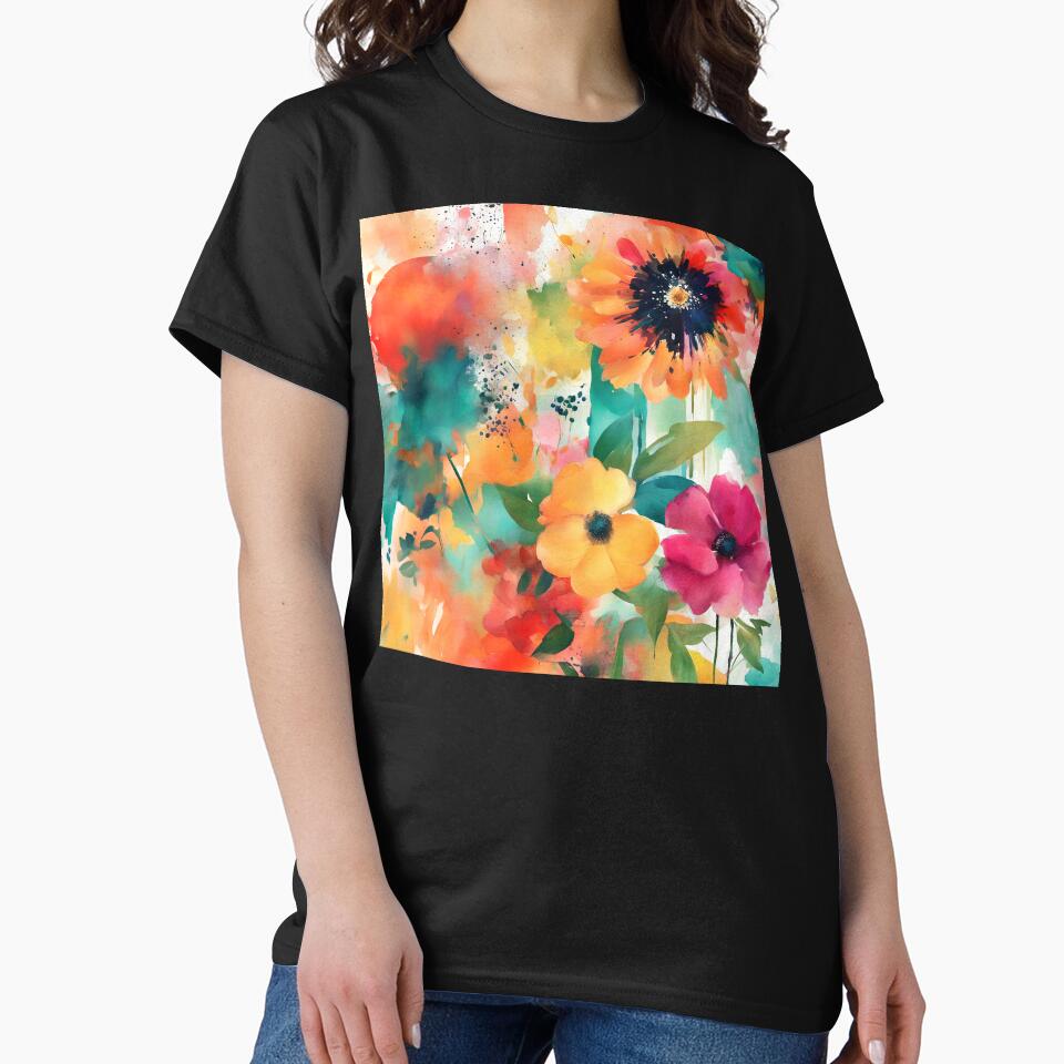 Watercolor-Style Yellow, Orange And Magenta Floral Abstract by DEC02 T-Shirts, Hoodie, Sweatshirt | BlankRebels.com (Image 2)
