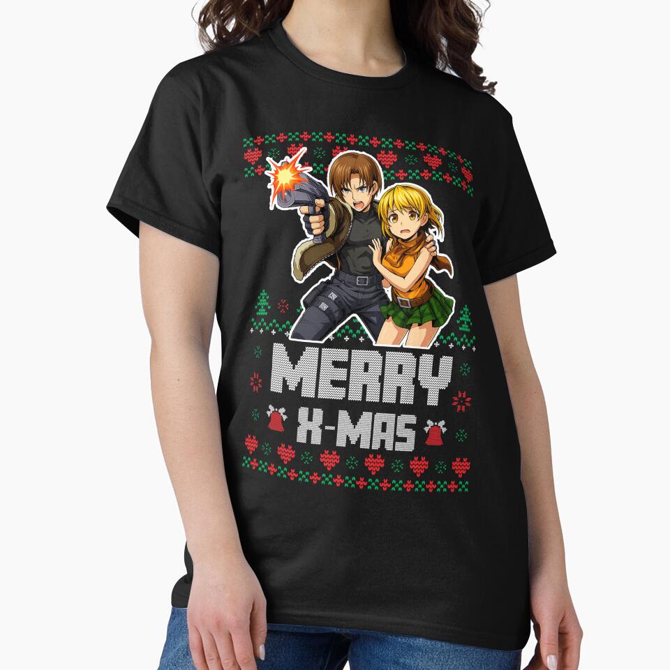 Christmas Resident Evil Leon Classic Retro Xmas Gaming Art by Back2Collage T-Shirts, Hoodie, Sweatshirt (Image 2)