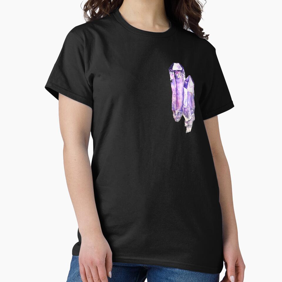 Two Cluster Purple Amethyst crystal, watercolour crystal painting by Goldstarwork T-Shirts, Hoodie, Sweatshirt (Image 2)