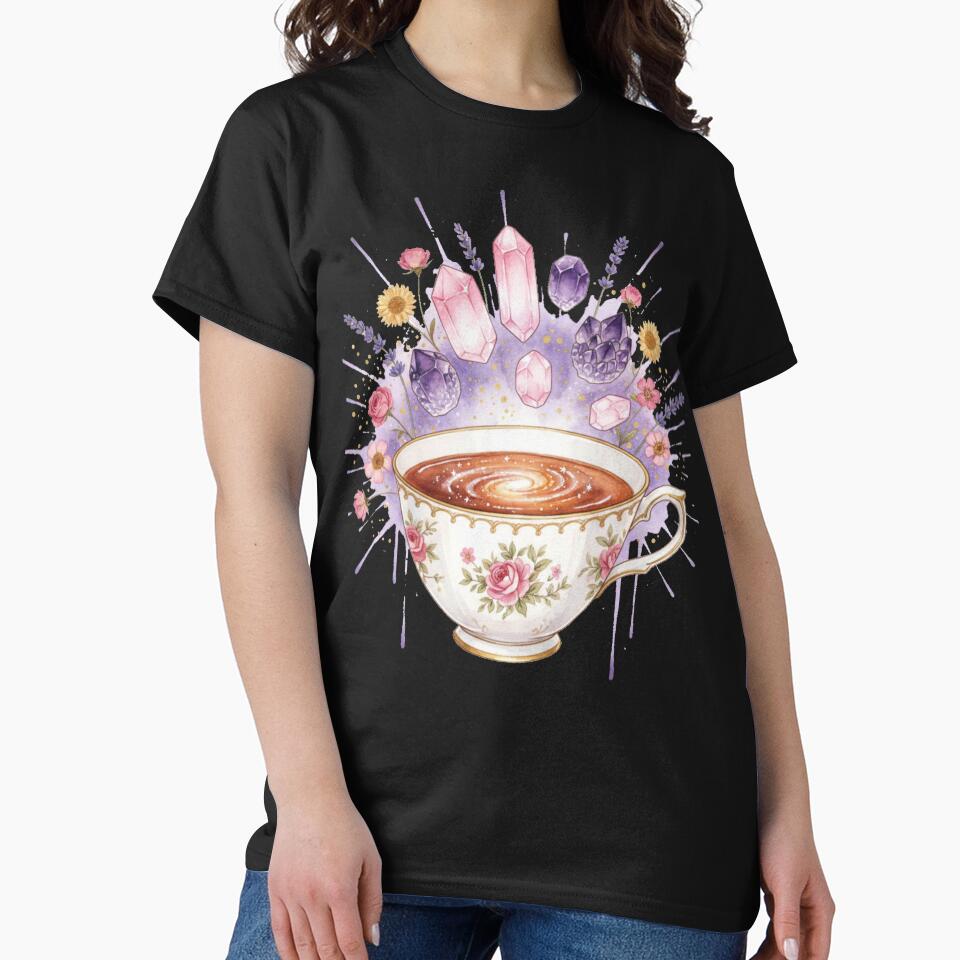 Celestial Tea & Crystals | Ethereal Watercolor Splash Art by Thaliandra T-Shirts, Hoodie, Sweatshirt (Image 2)