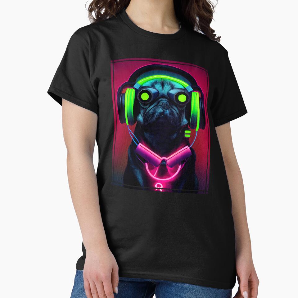 Cyberpunk Pug Puppy in Headphones Japanese Retro Vaporwave by madtoyman T-Shirts, Hoodie, Sweatshirt (Image 2)