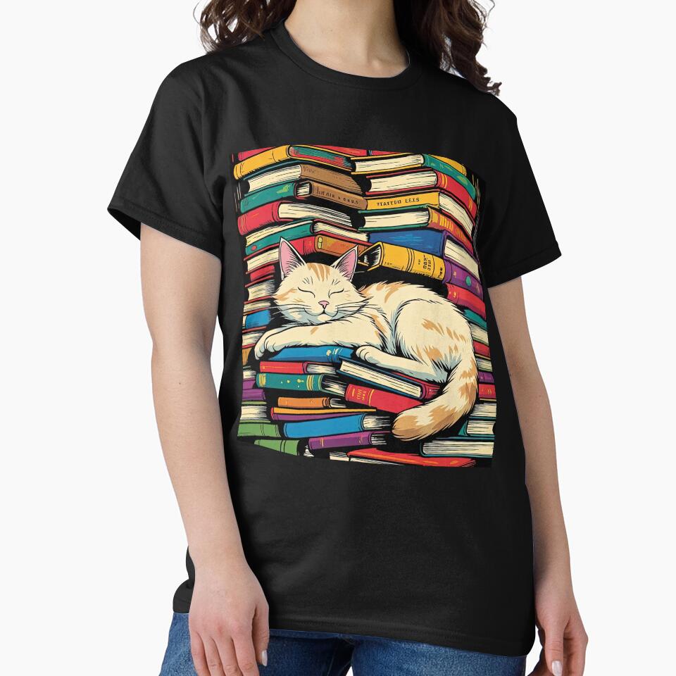 The cat is sleeping on colorful books,funny cat,Cat Lover,cute cat by Expressions-Sel